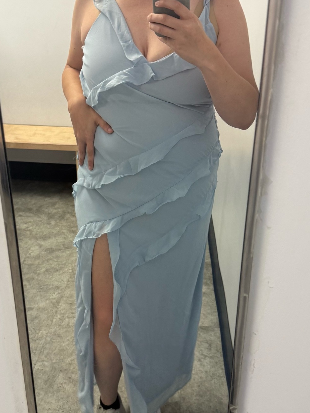 Lulu's Light Blue Ruffle Maxi Dress with Side Slit - Picture 3 of 3